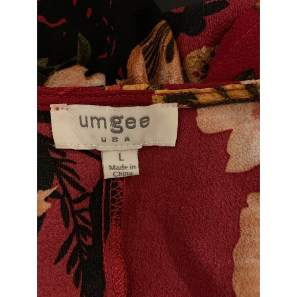 Umgee USA Womens Size Large L Top Floral Print Bishop Sleeve V Neck Waist Tie - Picture 3 of 6
